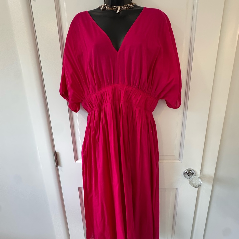Banana Republic Fuchsia V-Neck Midi Dress
